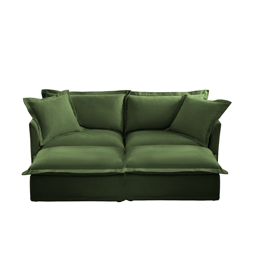 Slipcovered Sofa 2 Seater Sofa    With 2 Ottomans, 2 Seater Sleeper Sofa Bed Home Theater Oversized Sofa For Living Room,  Chenille, Green