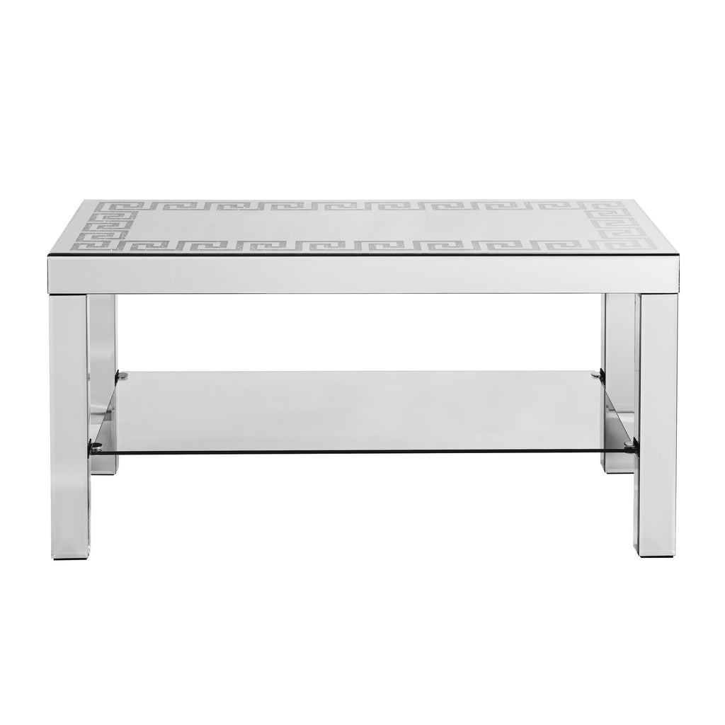 W 40 "X D 20" X H 20 "Curved border carved mirror coffee table: Silver mirror glass tabletop with sparkling diamond edge frame and crystal mirror legs, small coffee table for modern home sofa decorati