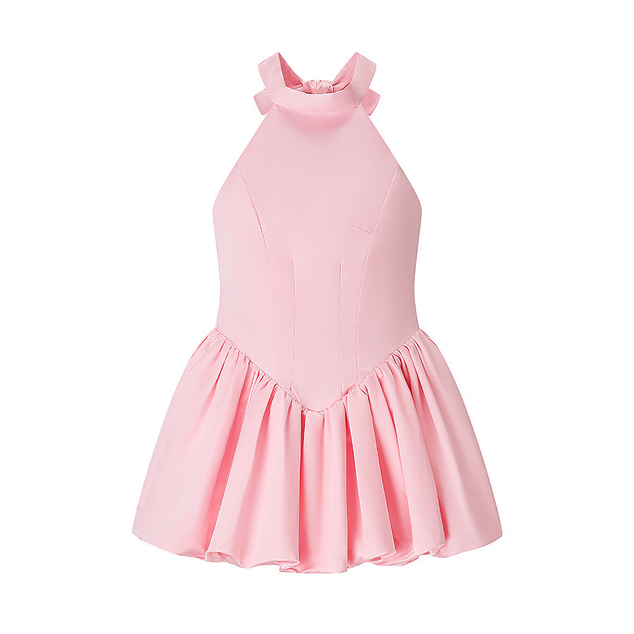 Women Clothing Elegant Fitted Waist Bowknot Lace up Pettiskirt Dress
