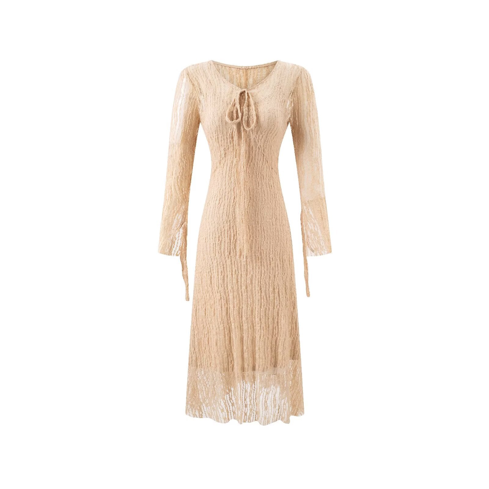 Summer Vintage Adult Woman Casual Drawstring Strap Flattering Figure Dress