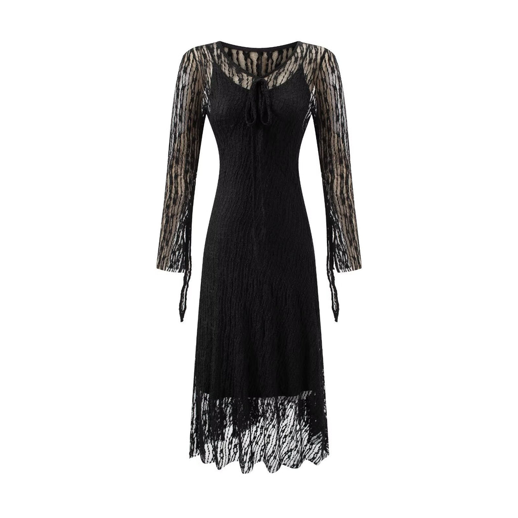 Summer Vintage Adult Woman Casual Drawstring Strap Flattering Figure Dress