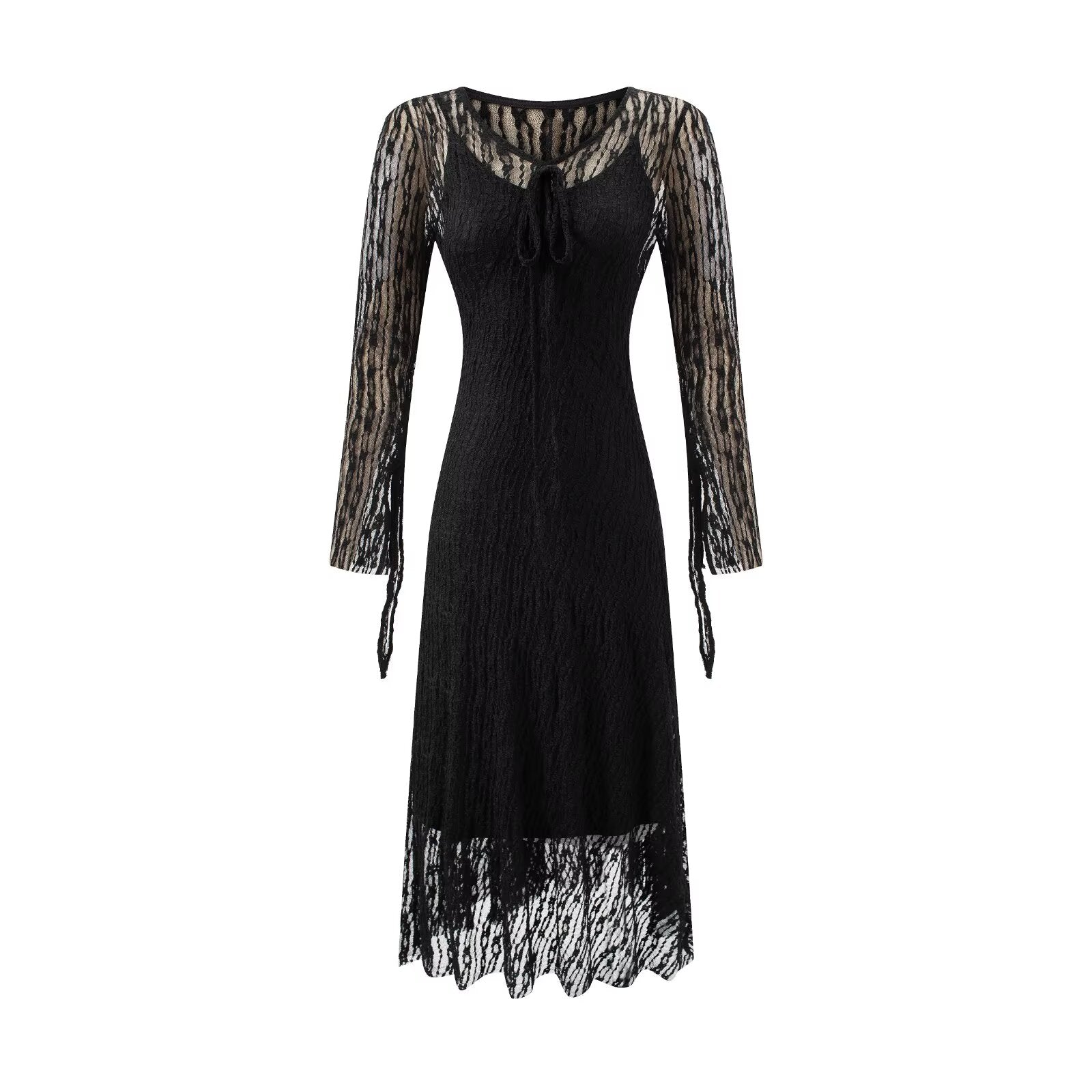 Summer Vintage Adult Woman Casual Drawstring Strap Flattering Figure Dress