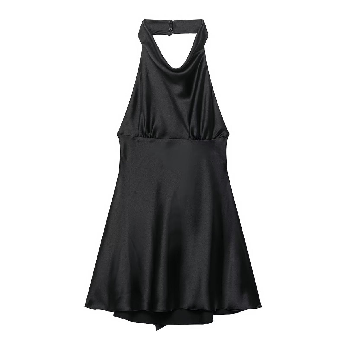 Women Clothing French Silk Satin Texture Waist Tight Halter Short Dress