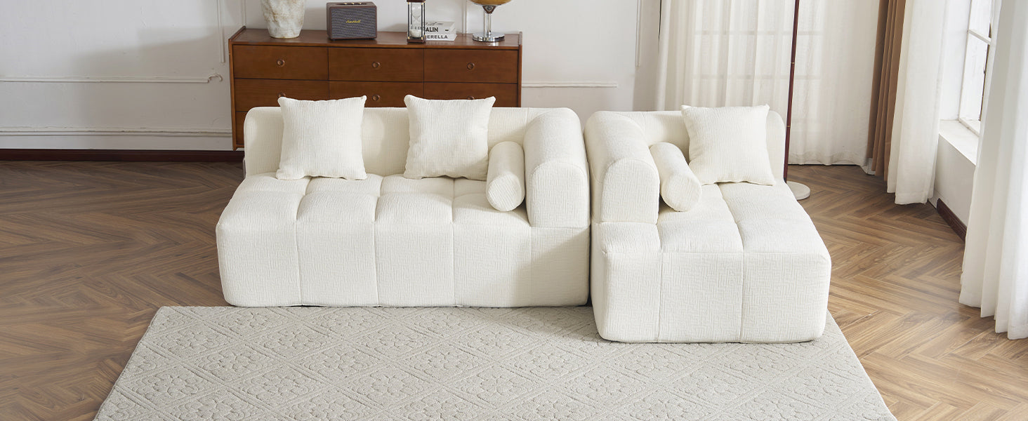 Modern Beige Modular Sectional Sofa with Deep Seating and Side Pockets, Chenille Upholstery, 101.2'