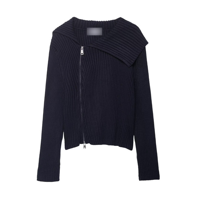 Elegant Women Clothing Zipper Rib Knitted Coat