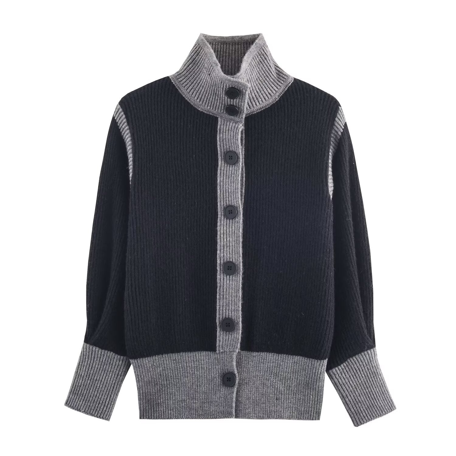 Autumn Women Casual Loose All Matching Color Stitching Knitted Cardigan