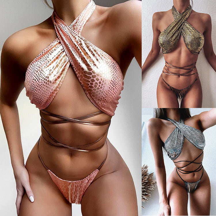 Bikini Sexy Bikini Popular Snake Pattern Fabric Bandage Swimsuit Women Fission Swimsuit