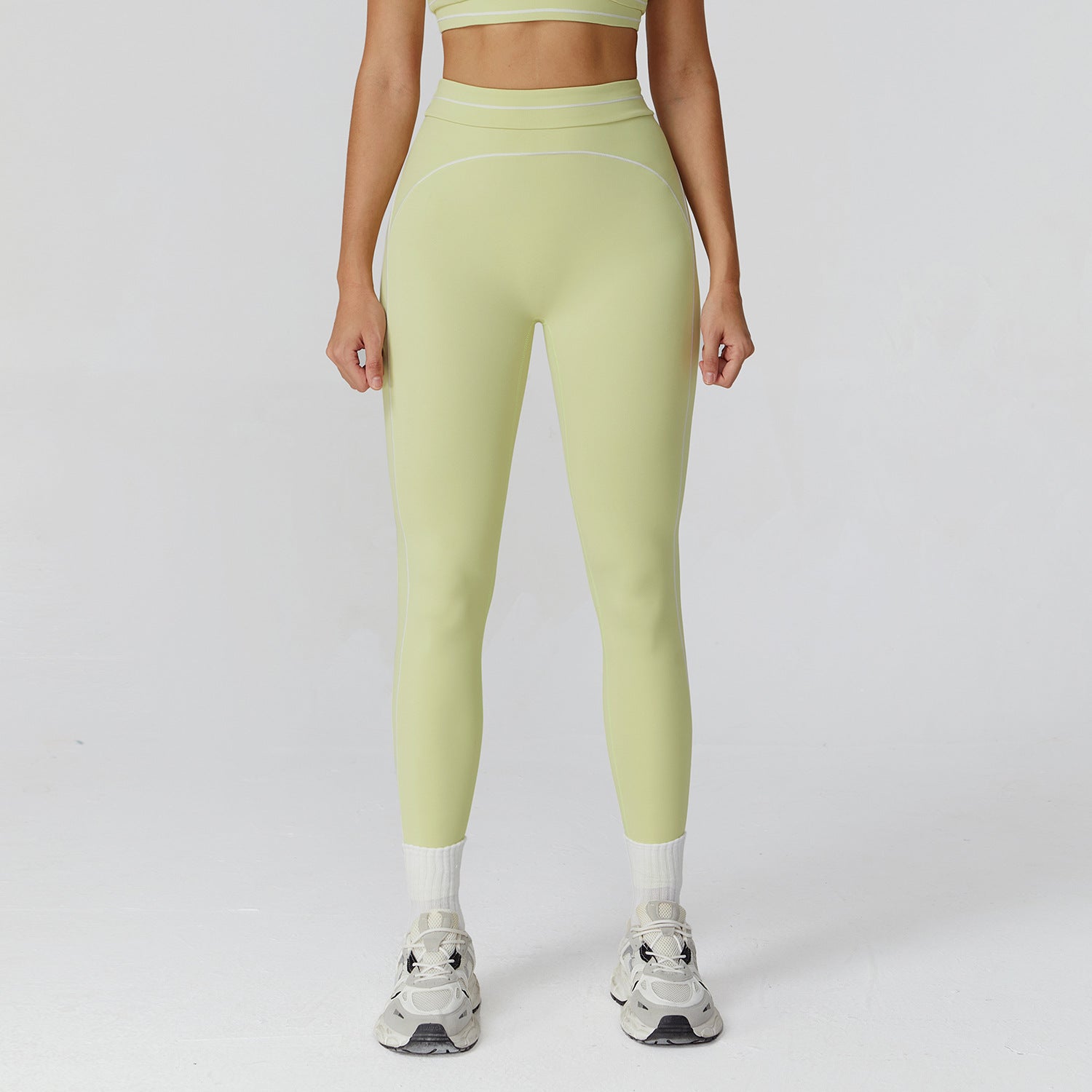 Contrast Color Brushed Yoga Trousers Fold High Waist Tight Trousers Outdoor Running Sports Workout Clothes for Women