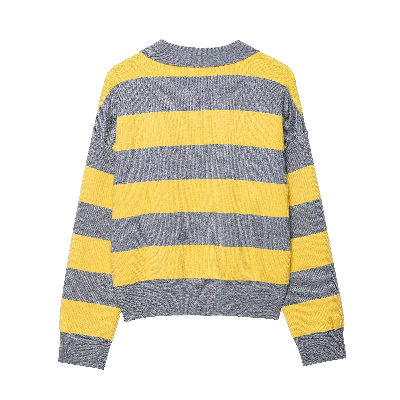 Contrast Color Striped Loose Slimming Shirt Collar Sweater Pullover Sweater
