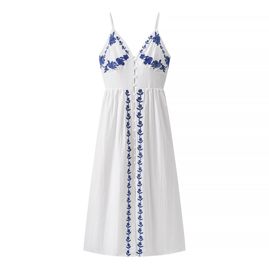 Autumn Embroidery Heavy Industry Sweet Fresh Robe Vacation Beach Vest Maxi Dress