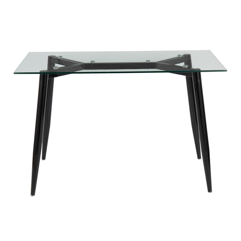 Clara Contemporary Table in Black Metal with Clear Tempered Glass Top by LumiSource