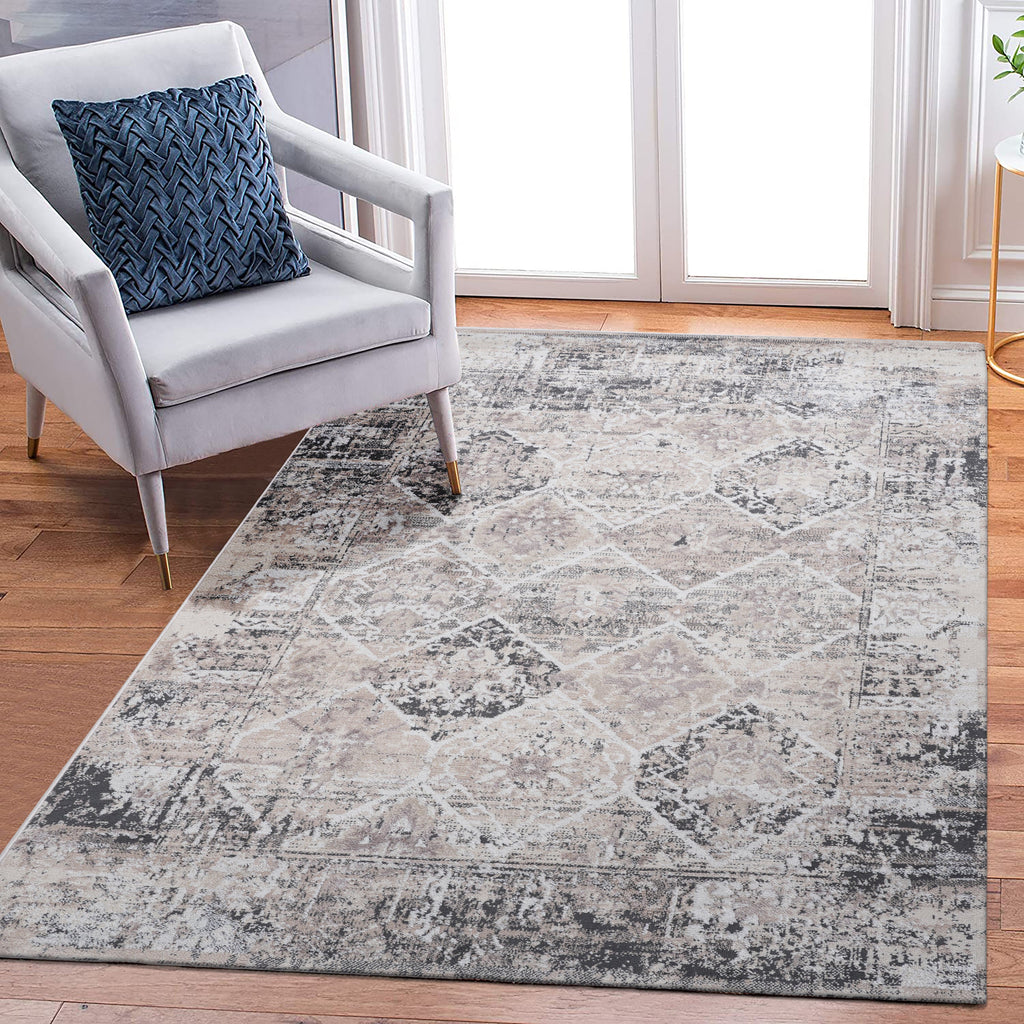 NAAR PAYAS Collection 8X10 Cream / Anthracite / Traditional Area Rug