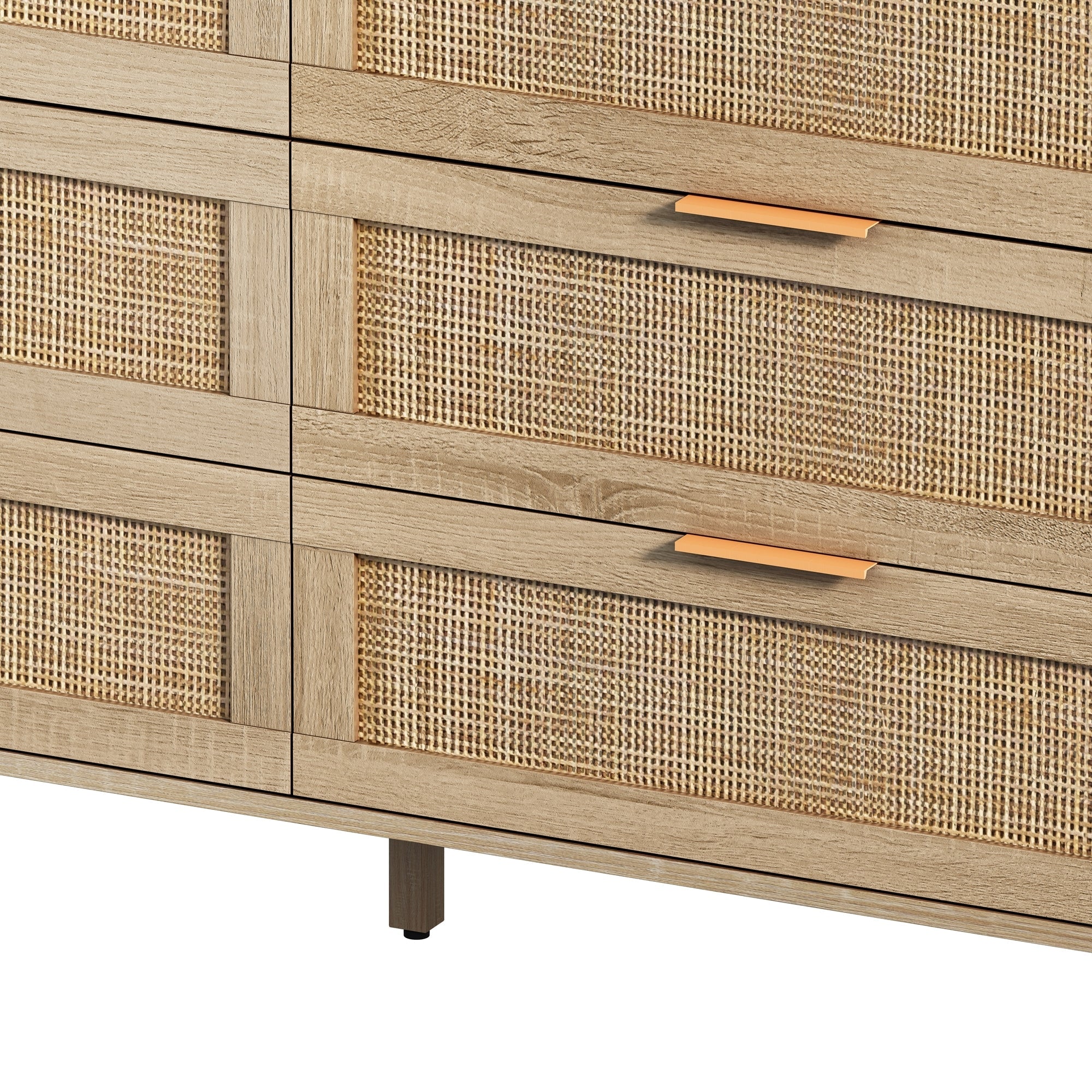 Natural Rattan Storage Cabinet with 6 Drawers for Bedroom and Living Room, Particle Board, 51.18'