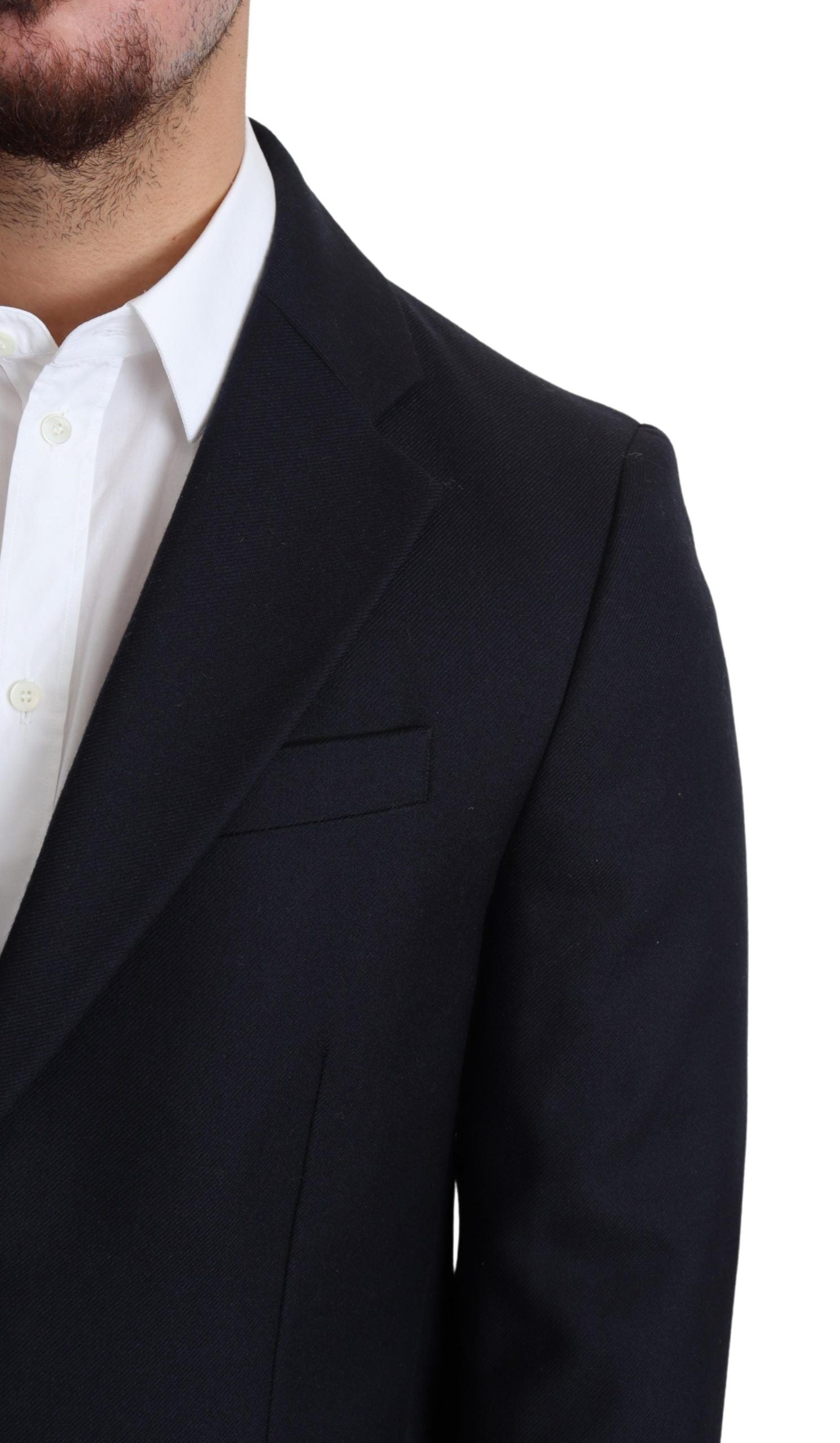 Dolce & Gabbana Dark Blue Wool Single Breasted Coat Jacket
