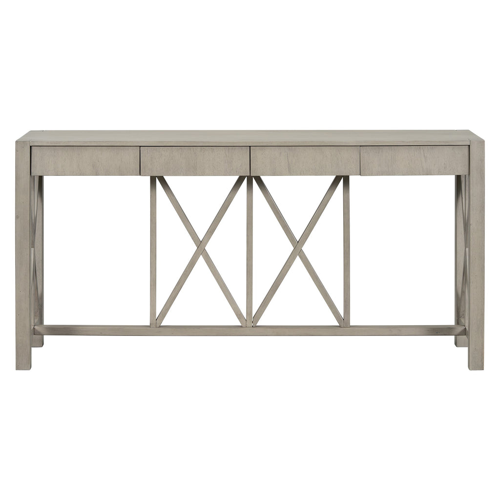 U_Style 60''Acacia Veneer Console Table with 4 Spacious Drawers, Modern Crisscross Design Entryway Table with Open Bottom Storage,Farmhouse Sofa Table for Living Room,Kitchen,Dining Room,Hallway