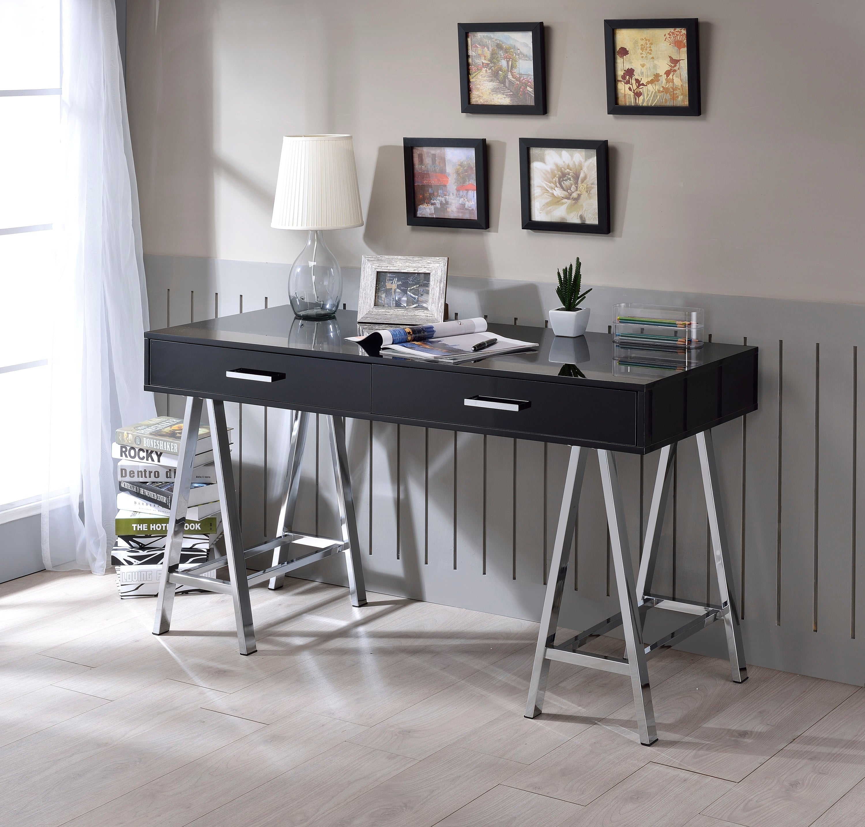 Coleen  Black High Gloss & Chrome Finish Writing Desk