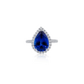 2.0ct Pear Cut Lab Blue Sapphire Halo Ring