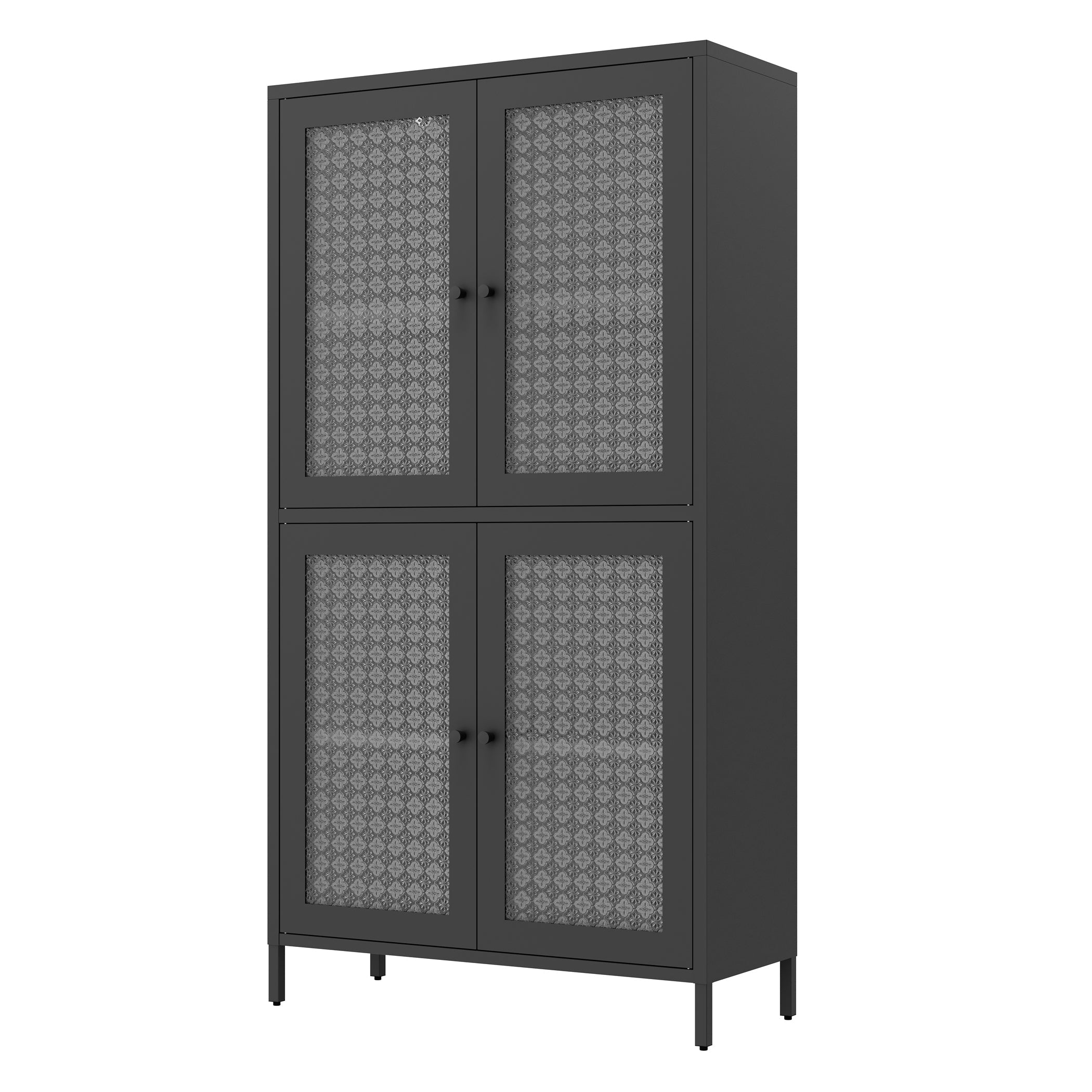 Classic Metal Storage Cabinet Display Cabinet with 4 Glass Doors 4 Shelves Cabinet Freestanding Bookcase Side Cabinet for Home Office Living Room Kitchen Hallway - Black, Begonia Flower Tempered Glass