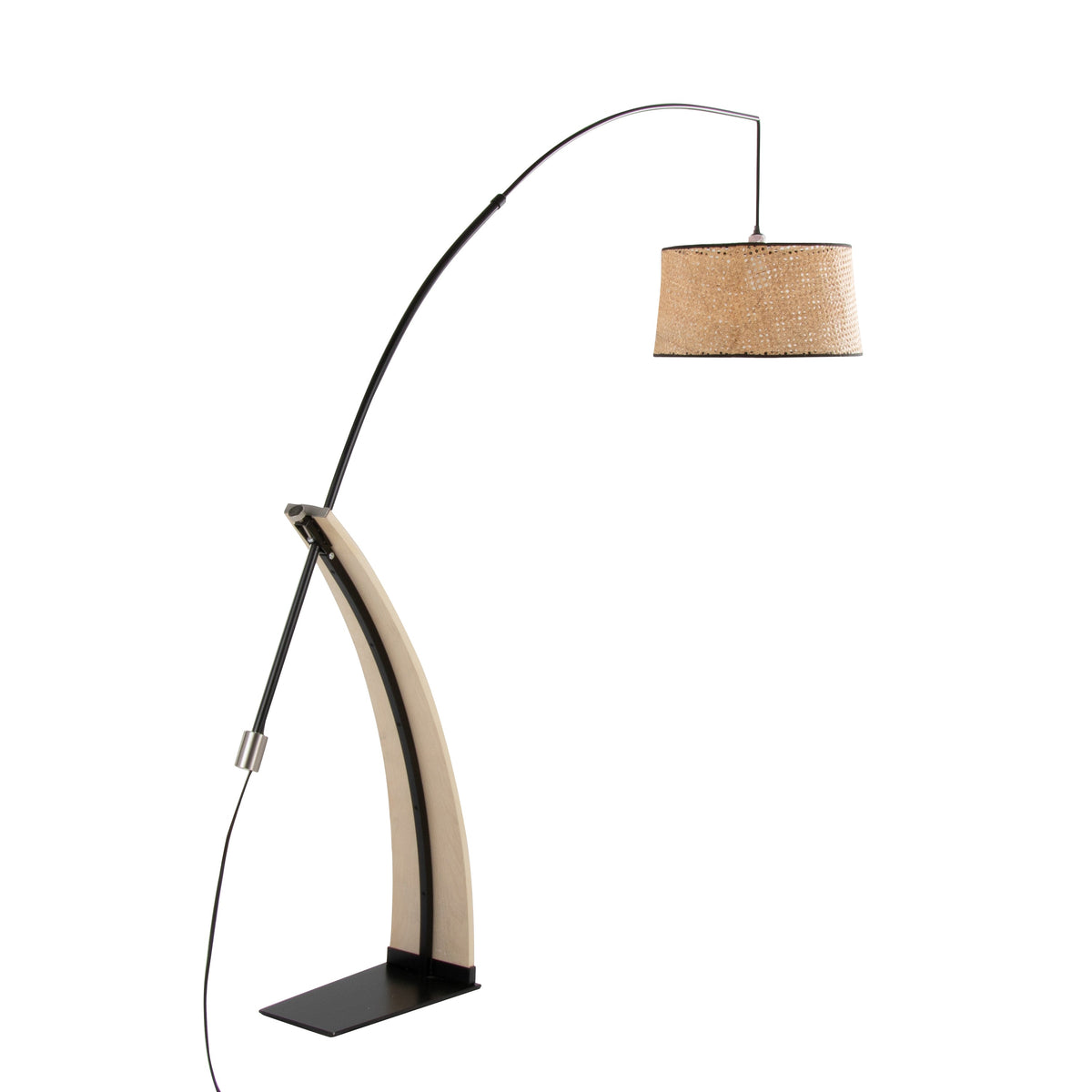 Robyn-Salon Mid-Century Modern Floor Lamp in Natural Wood and Black Metal with Natural Rattan Shade by LumiSource
