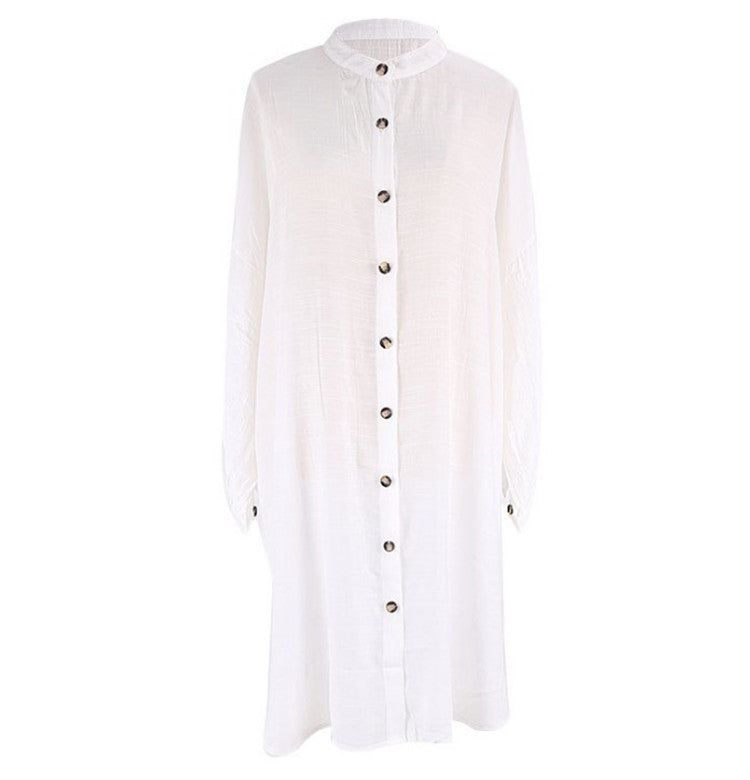 New Bamboo Shirt Single-Breasted Beach Sun Protection Shirt Seaside Casual Vacation Skirt