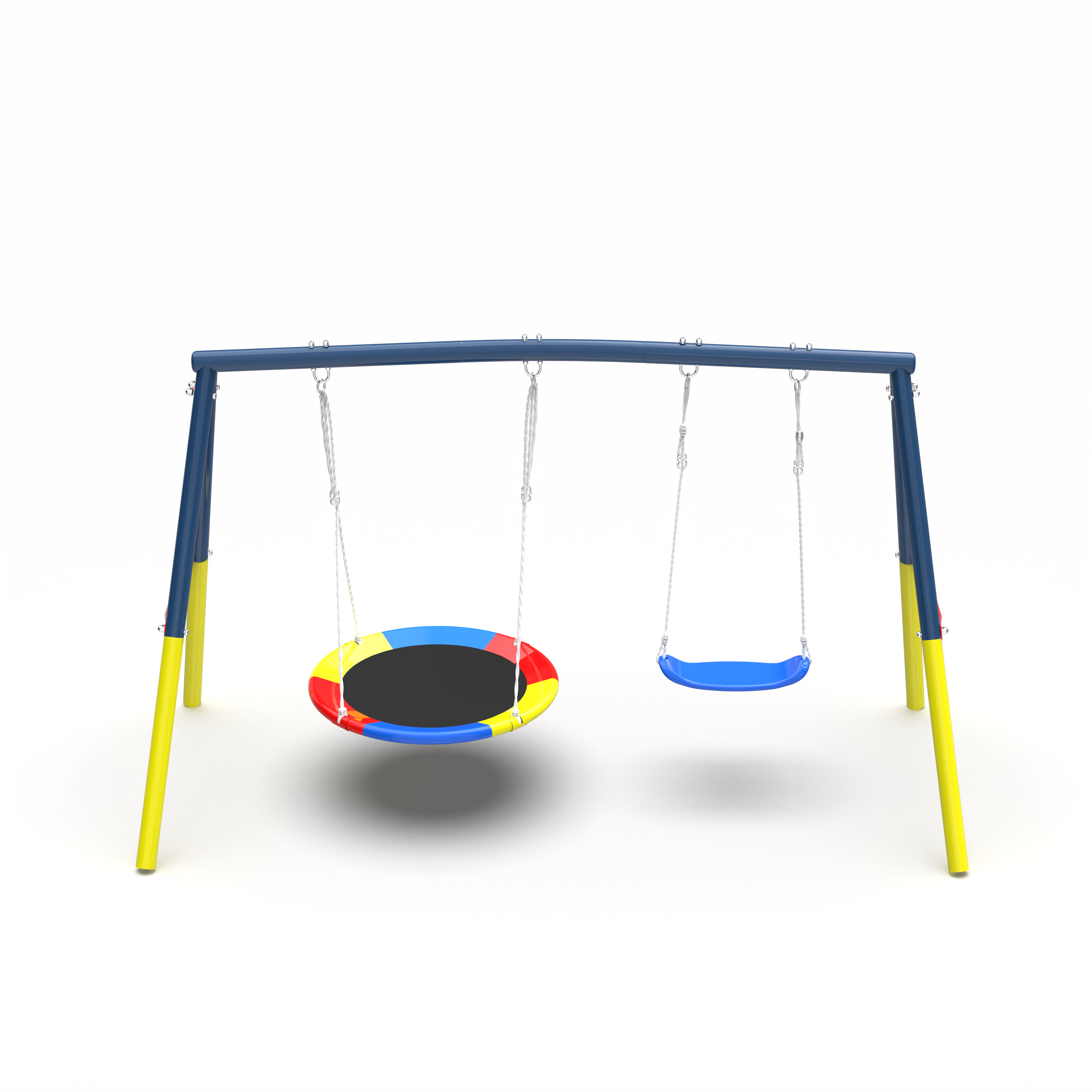 Swing Set for Backyard, 440lbs Swing Set with Heavy-Duty A-Frame Metal Outdoor Swing Stand, 1 Saucer Swing Seat & 1 Belt Swings Seat