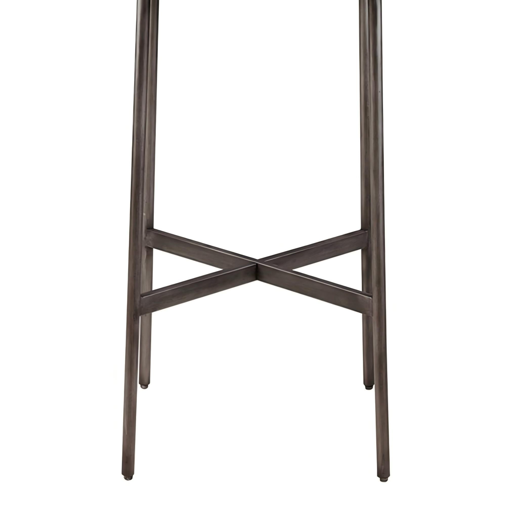 Renu Round Bar Table with Industrial Charm in Light Brown Pine Wood and Gun Metal Finish