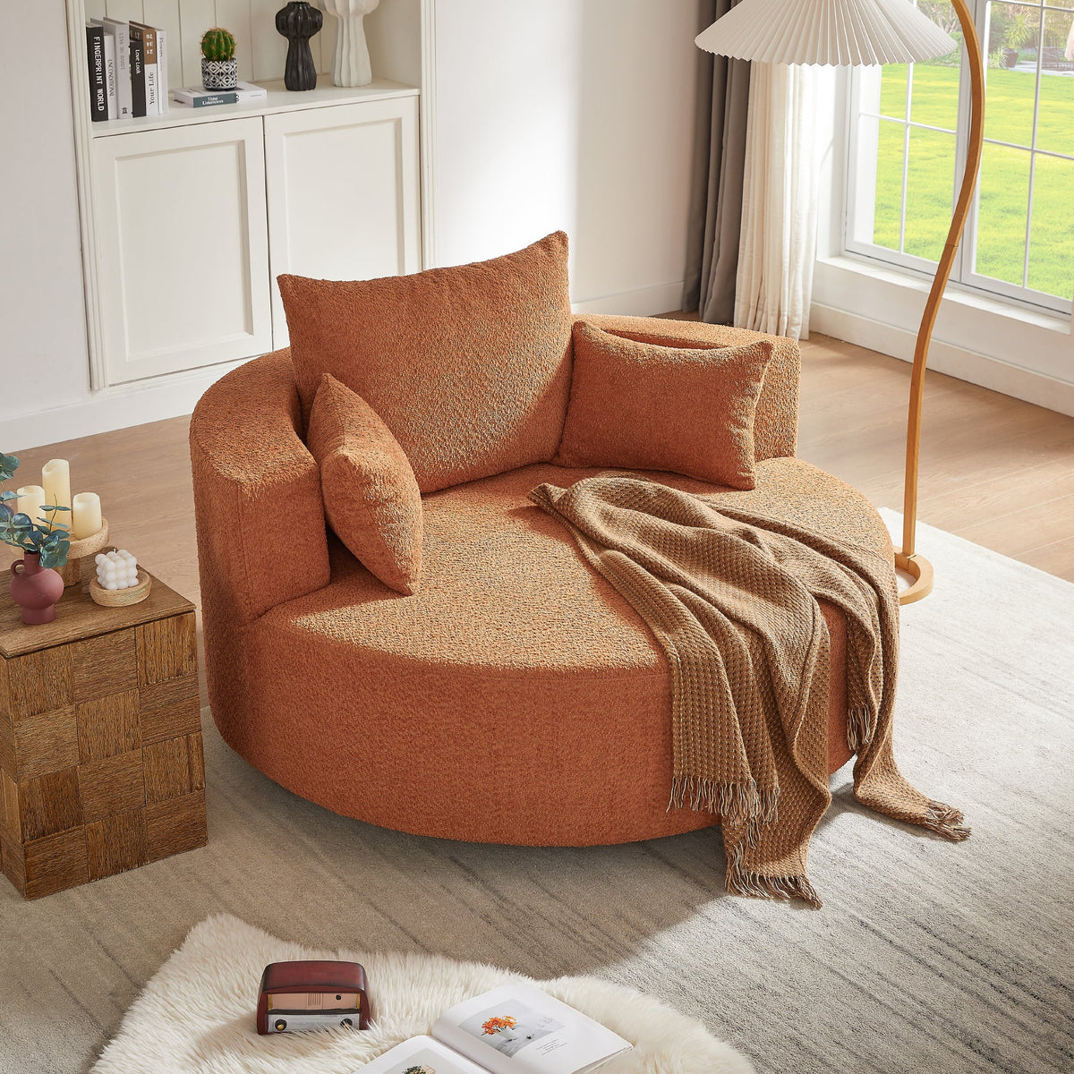 360° Swivel Accent Barrel Chair with Removable Pillows, Orange Red Chenille, 56.3 Inch