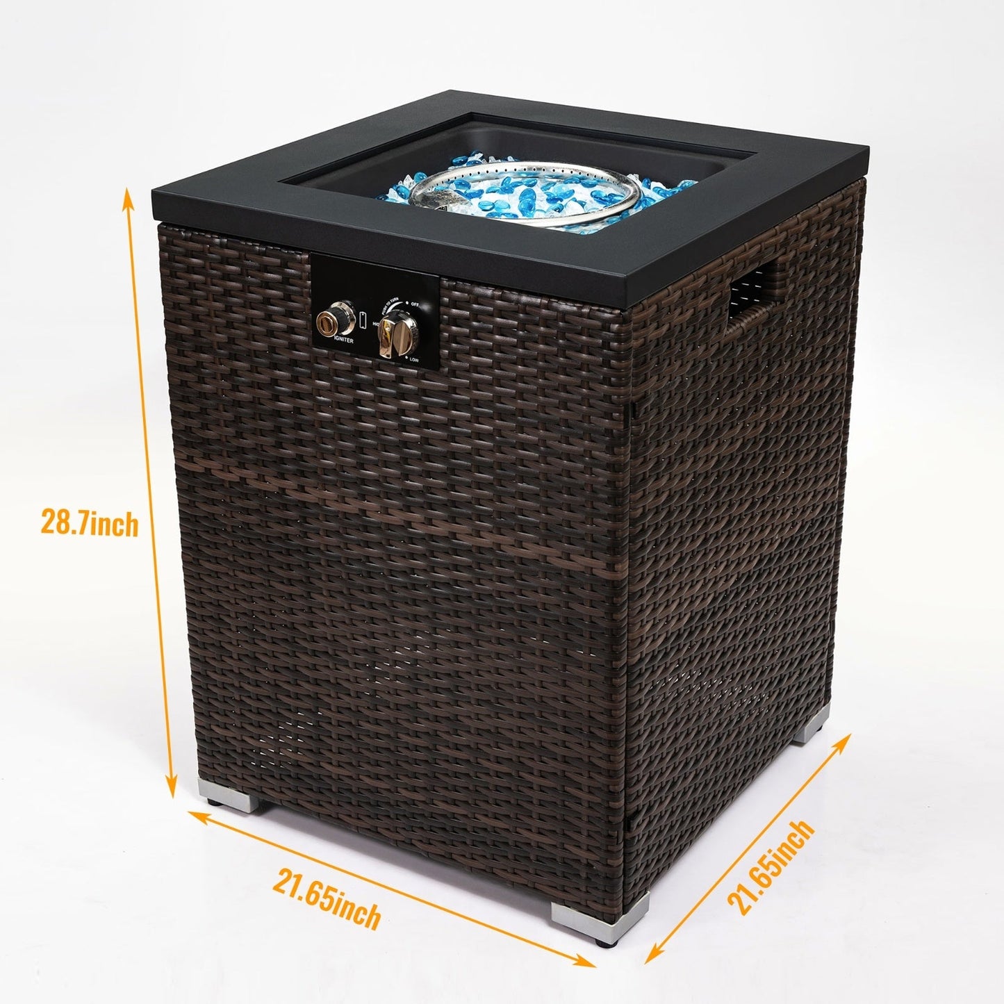 FlameHaven™ – Wicker Propane Fire Pit Column with Glass Wind Guard US
