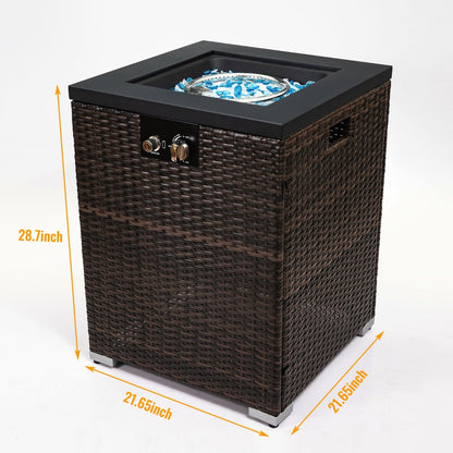 FlameHaven™ – Wicker Propane Fire Pit Column with Glass Wind Guard US