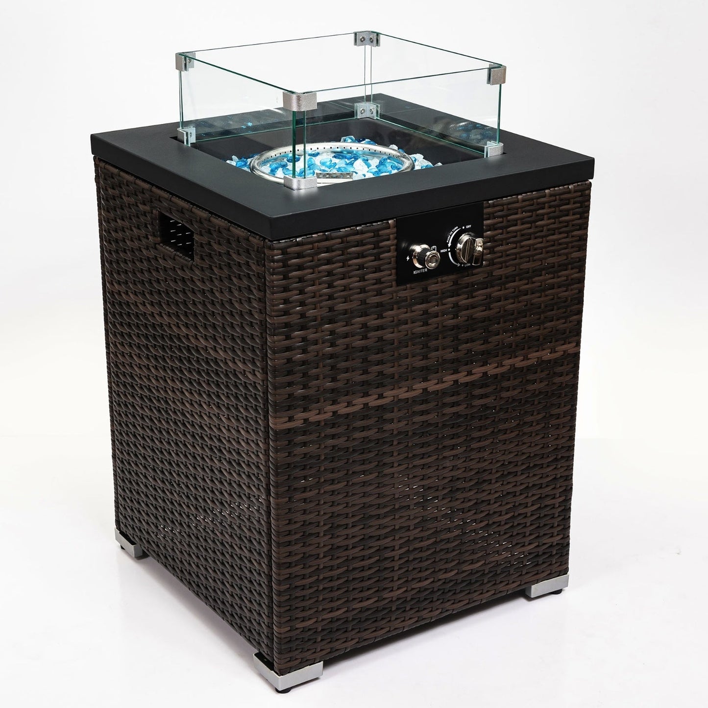 FlameHaven™ – Wicker Propane Fire Pit Column with Glass Wind Guard US