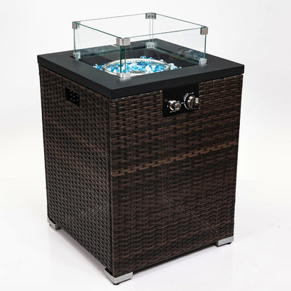 FlameHaven™ – Wicker Propane Fire Pit Column with Glass Wind Guard US