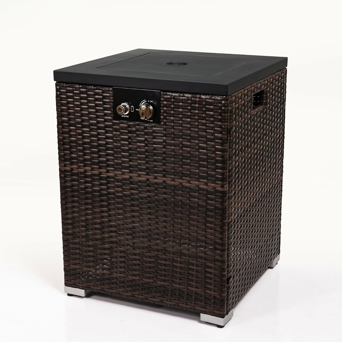 FlameHaven™ – Wicker Propane Fire Pit Column with Glass Wind Guard US
