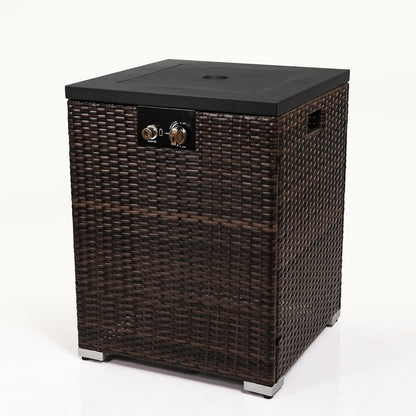 FlameHaven™ – Wicker Propane Fire Pit Column with Glass Wind Guard US