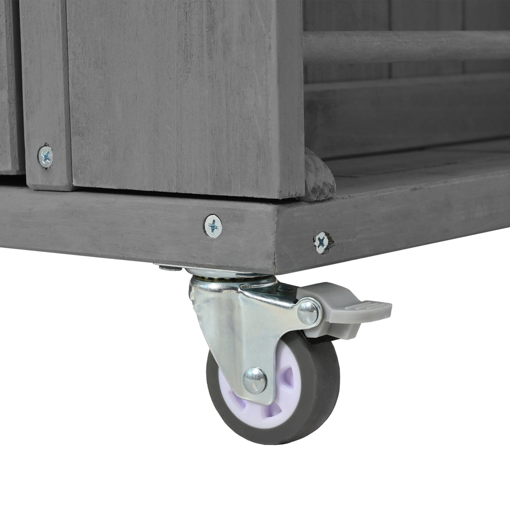 Outdoor Kitchen Island Fir Wood Kitchen Island with Stainless Steel Top, Ample Storage, Towel and Spice Racks, Bottle Opener, Grey