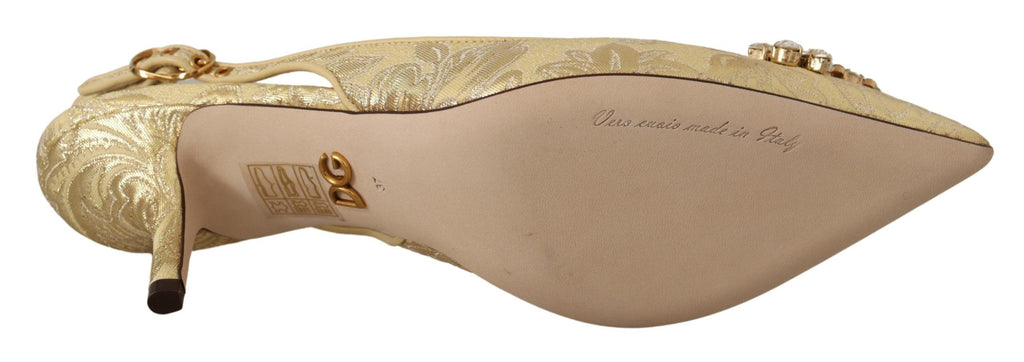 Dolce & Gabbana Gold Crystal Slingbacks Pumps Heels Shoes