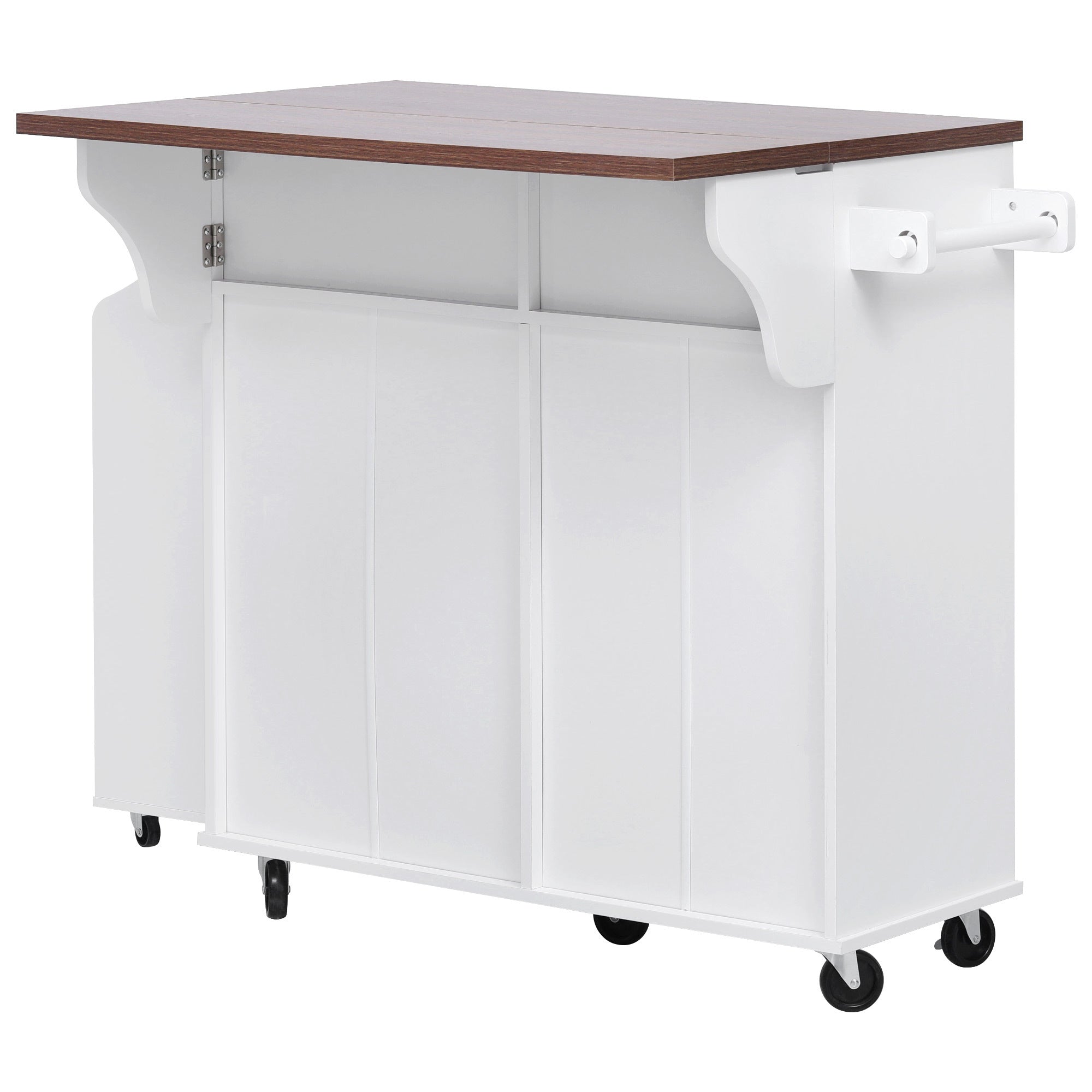 K&K 47.2' Farmhouse Kitchen Island with Drop Leaf, Kitchen Storage Island with Removable Side Racks, Two Drawers, Rolling Kitchen Cart on Wheels with Towel Rack, for Home, Kitchen, Dining Room, White