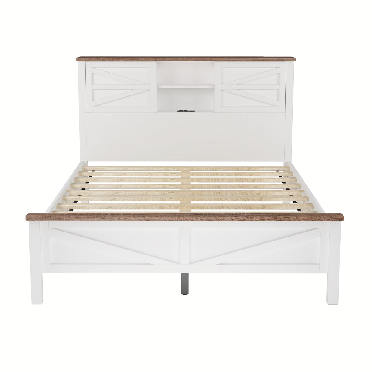 3-Pieces Bedroom Sets Queen Size  Farmhouse Platform Bed with Double Sliding Door Storage Headboard, Storage Nightstand and Dresser, White+Brown(Old SKU HL000092AAK)