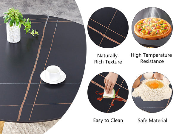 The 42-inch stainless steel gold-plated flamed granite round table with seating for 4 or 6 people is perfect for dining, entertaining, or as a conference table