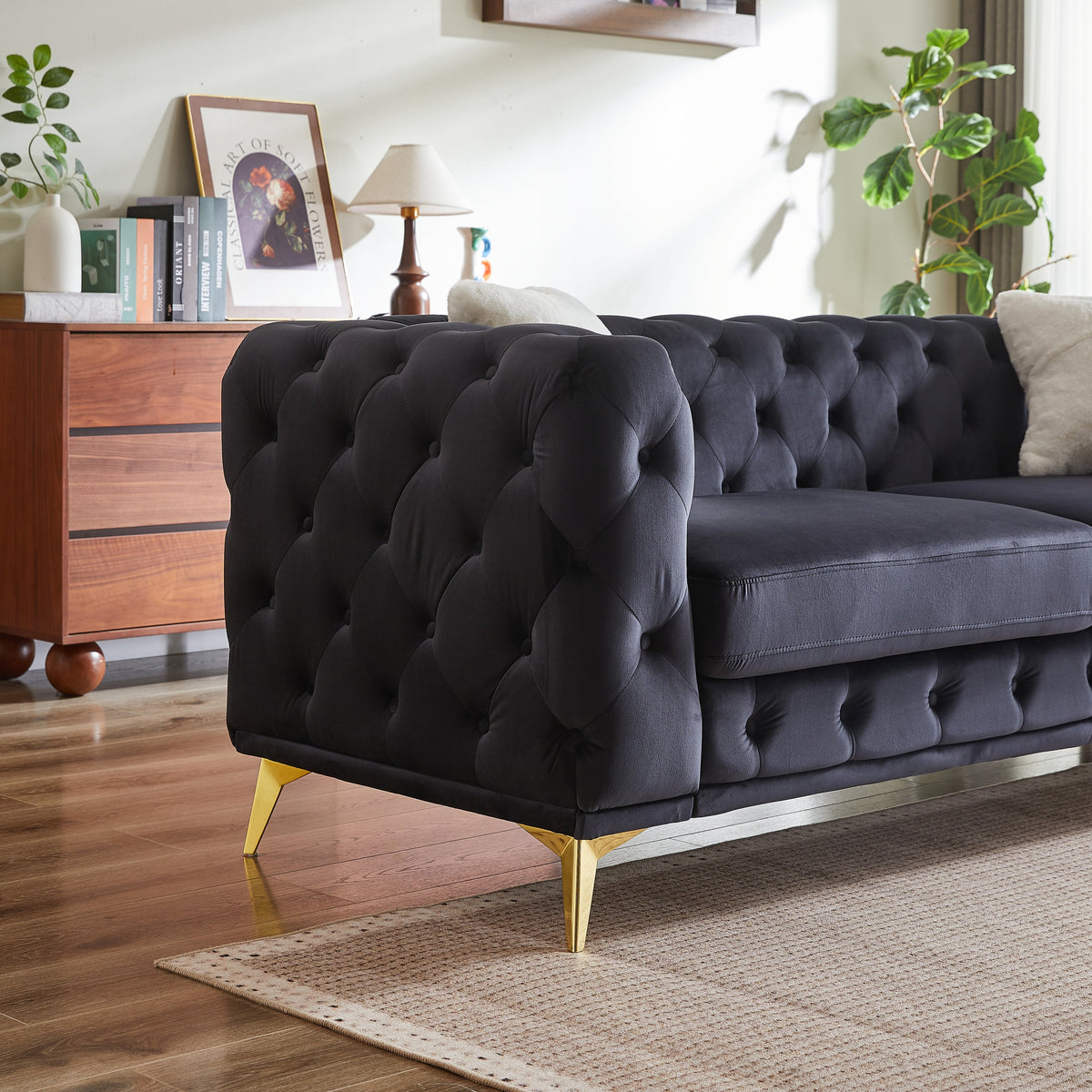 FX 3 seater + 3 seater combo sofa Velvet modern living room sofa with solid wood frame and metal feet, 4 cushions, apartment sofa furniture for living room, living room, office