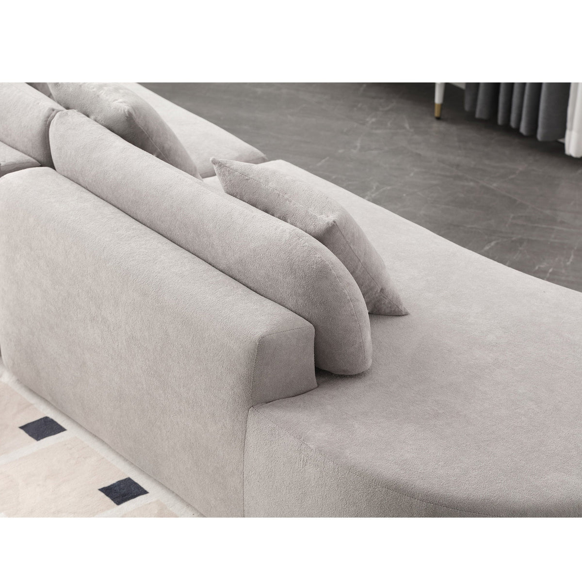 Modern curved combination sofa, terrycloth fabric sofa, minimalist sofa in living room, apartment, no assembly required, three  pillows,Gray