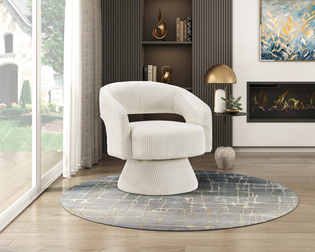 Modern Luxurious Swivel Accent Chair Beige Soft Corduroy Plush Seating Solid Wood Stylish Home Furniture 1pc
