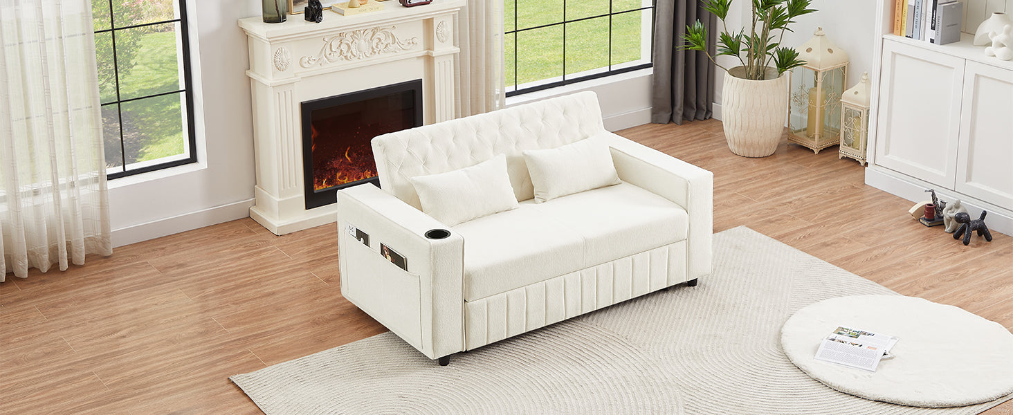 61.4' Pull-out Sofa Bed Convertible Couch Loveseat Sofa Modern Sleeper Sofa with Adjustable Backrest for Living Room, Beige