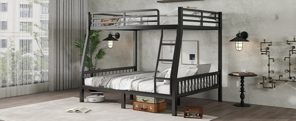 Full XL Over Queen Metal Bunk Bed with Ladder and Slats Support for Adults Teens, Black(Old SKU W2580S00002)