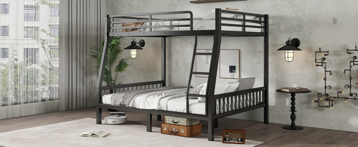 Full XL Over Queen Metal Bunk Bed with Ladder and Slats Support for Adults Teens, Black(Old SKU W2580S00002)