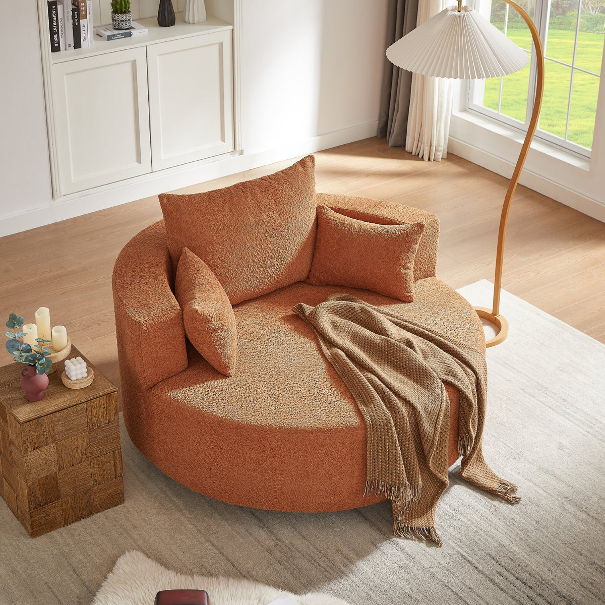 360° Swivel Accent Barrel Chair with Removable Pillows, Orange Red Chenille, 56.3 Inch