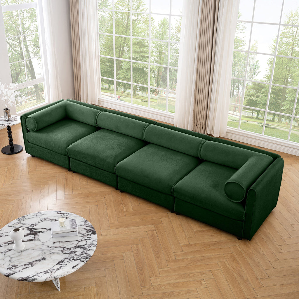 Modular Sectional Sofa with Storage, Cylindrical Backrest and Armrests Deep Comfortable Seating,Durable and Supportive for Living Room,4 Seat Sofa,Green