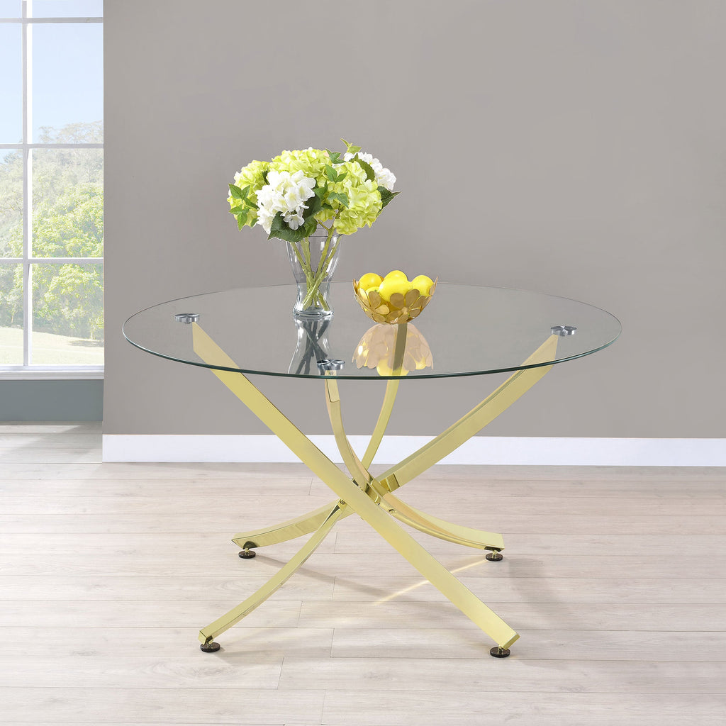Orlette Brass and Clear Modern Brass Glasstop Dining Table