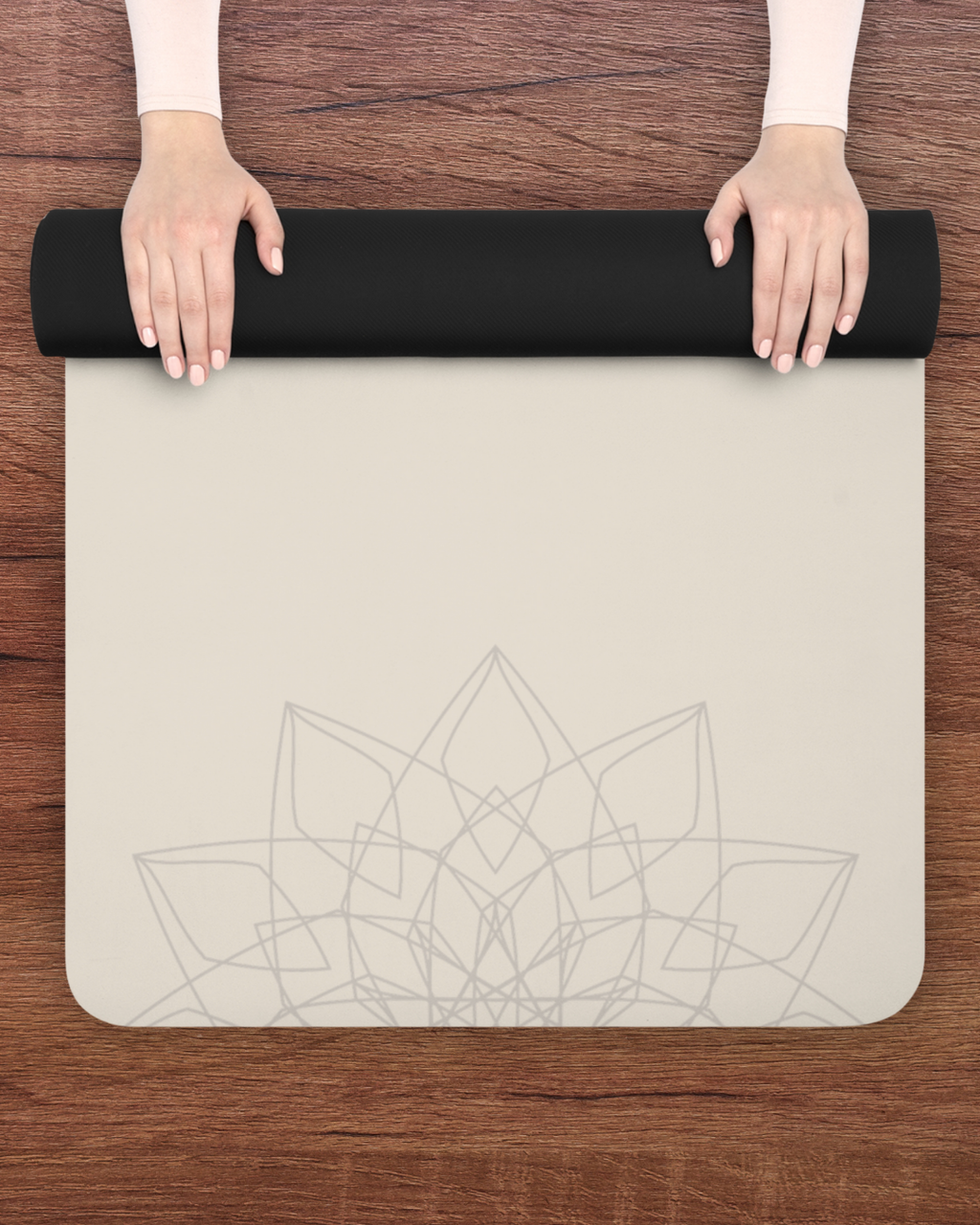 Rubber Yoga Mat – Eco‑Friendly, Non‑Slip (5 mm) | Sand Beige with Mandala Spiritual Design