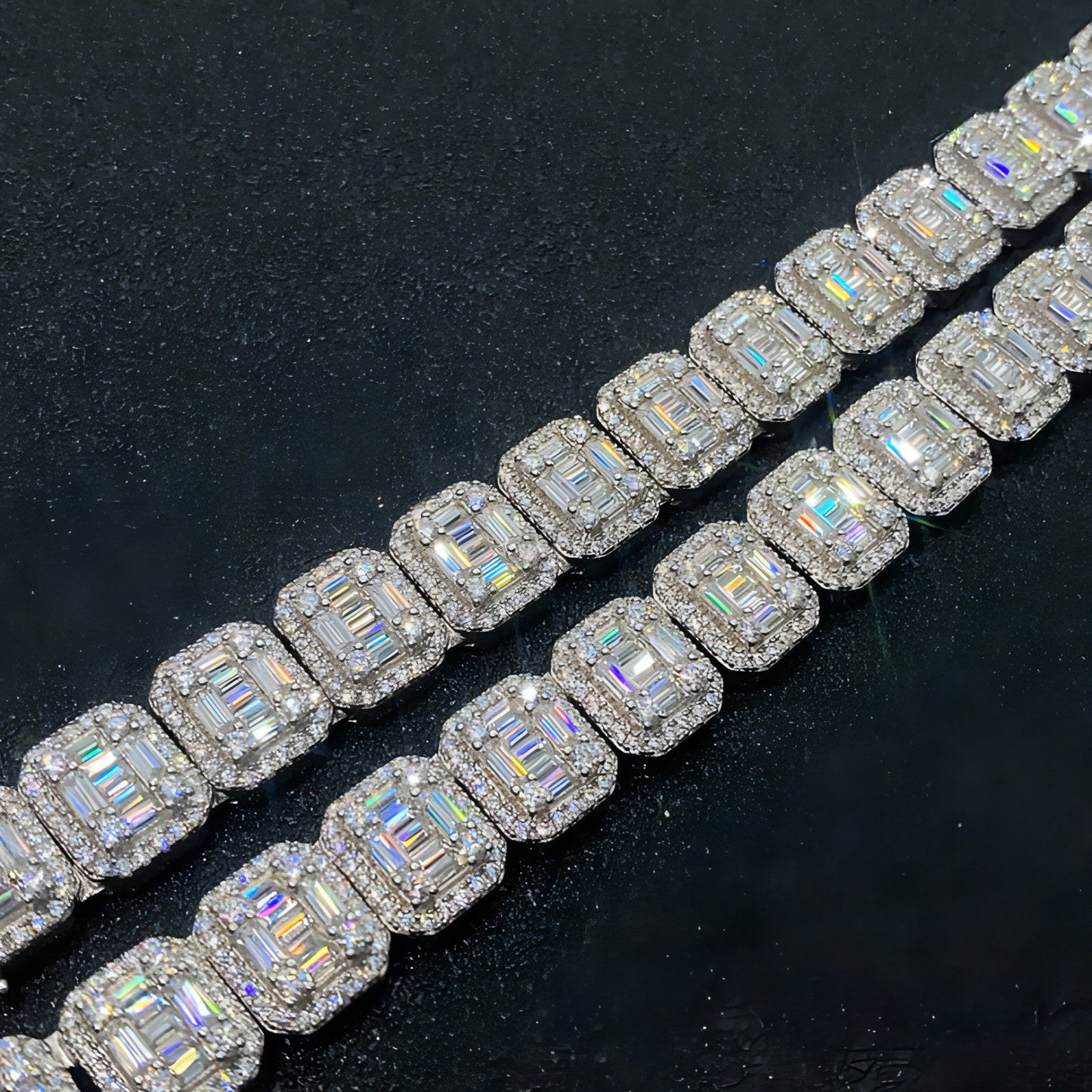 S925 Silver Rectangular Moissanite Cuban Link Chain – Sophisticated