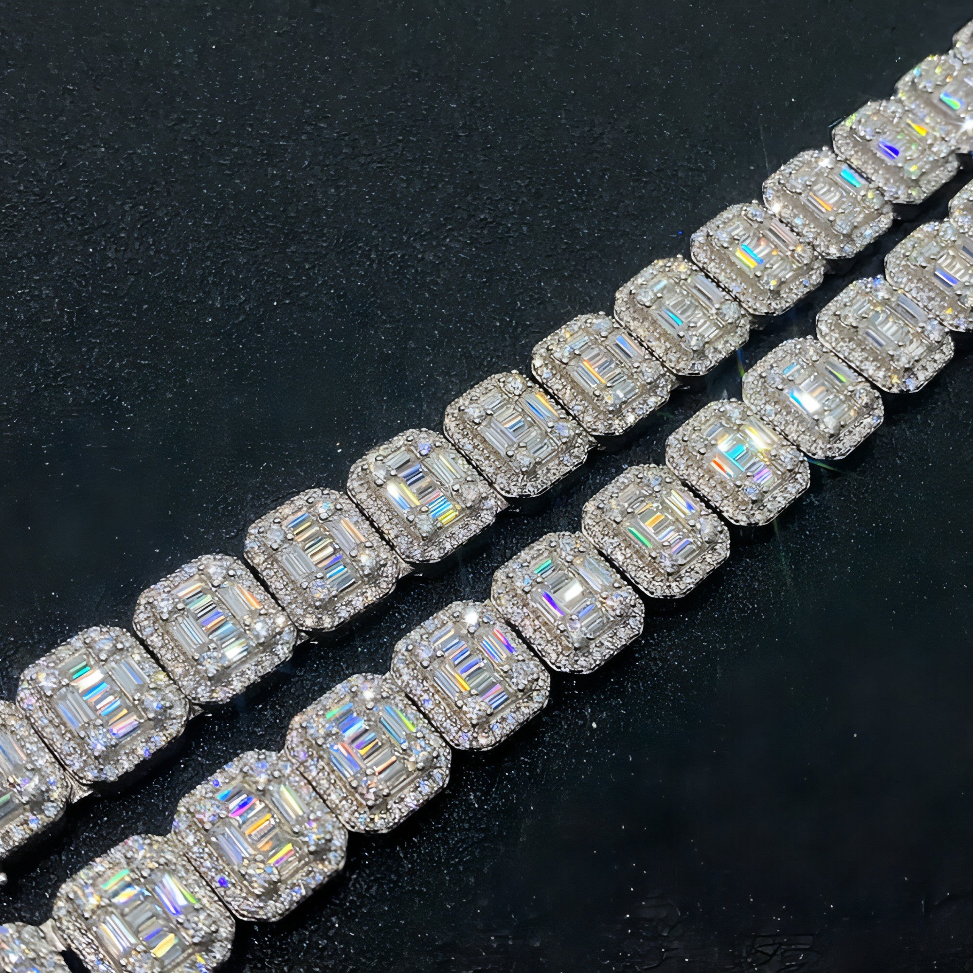 S925 Silver Rectangular Moissanite Cuban Link Chain – Sophisticated